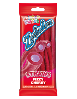 Zoobedooz Straws Fizzy Cherry 100G